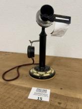 Western Electric candlestick telephone with advertising attachment note pad holder