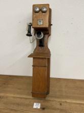 1903 Eureka OAK Tandem wall telephone with glass battery jar