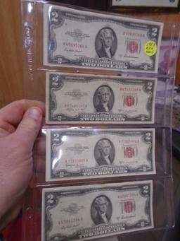 4pc Group of 1953 Two Dollar Red Seal Notes