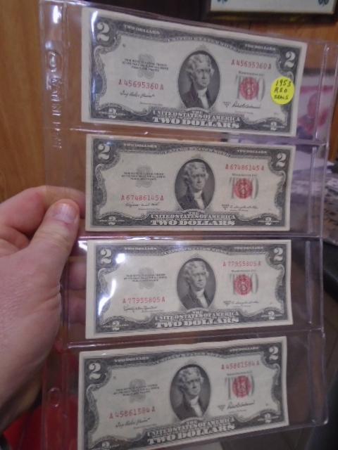 4pc Group of 1953 Two Dollar Red Seal Notes