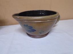 Beautiful Rowe Pottery Salt Glazed Cobalt Crock Mixing Bowl w/ our Spout & Handle