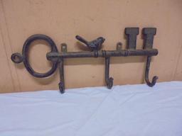 Cast Iron 3 Hook Wall Key Holder w/ Bird