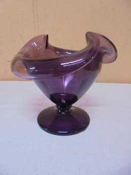 Beautiful Amethyst Folded Pedistal Bowl