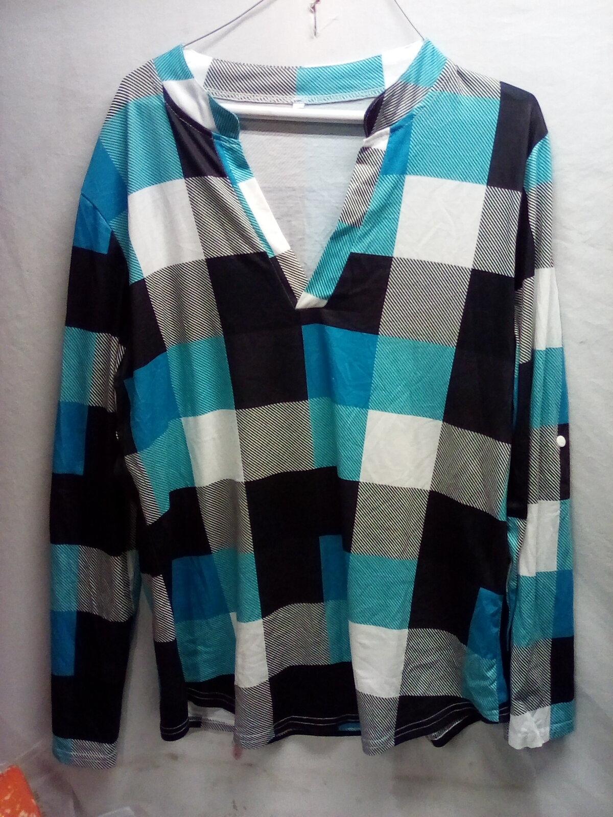 QTY 1 Black, Teal, White long sleeved shirt, size L