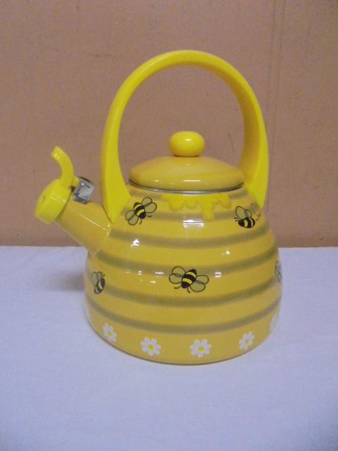 Bee Hive Porcelain Over Steel Tea Kettle