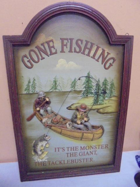 Wooden Gone Fishing Wall Art