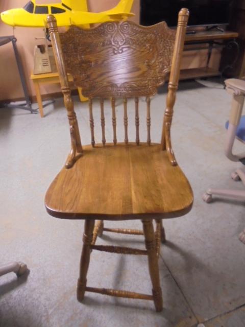 Solid Oak Pressed Back Swivel Bar Stool