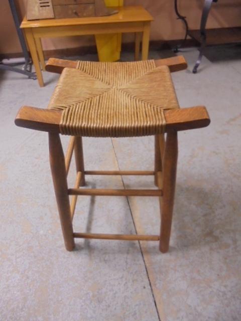 Solid Oak Rush Seat Stool