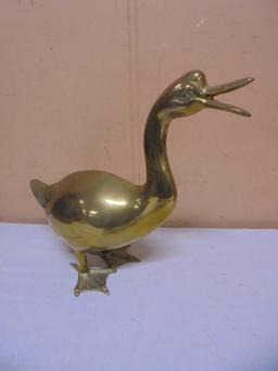 Large Solid Brass Duck