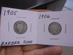 1905 & 1906 Silver Barber Dimes