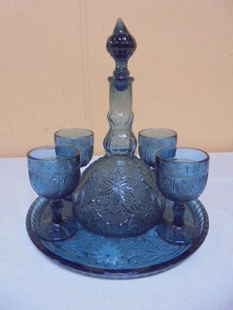 Vintage Blue Indiana Tiara Glass Decanter Set