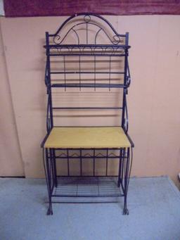 Metal & Wood Baker's Rack w/ Wine Glass & Wine Bottle Holders