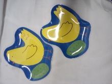 Chick with egg, plastic figural plates x2 approx 9in
