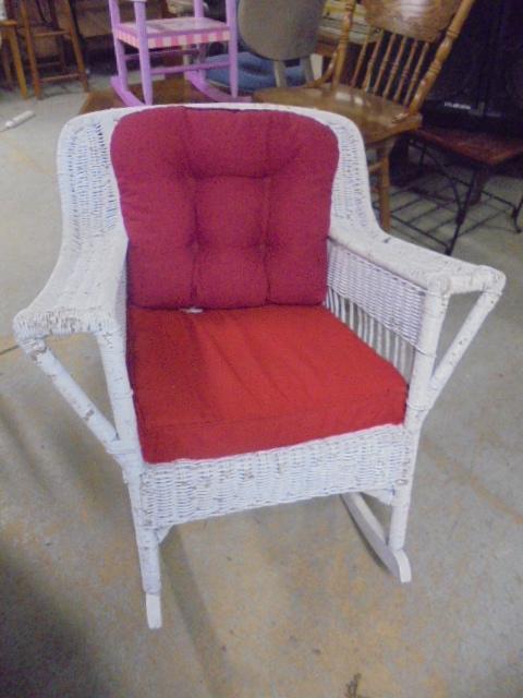 Vintage White Wicker Rocker w/ Cushions