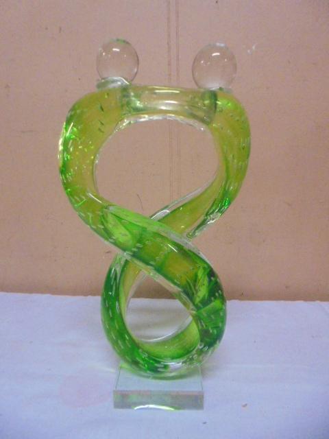 Beauiful GCA Clear & Green Art Glass Controlled Bubbled Sculpture