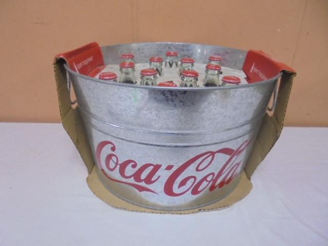 Galvanized Metal Coca-Cola Tub w/12 Bottles of Coca-Cola