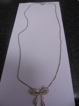 Ladies 17in Sterling Silver Necklace  & Ribbon Pendant