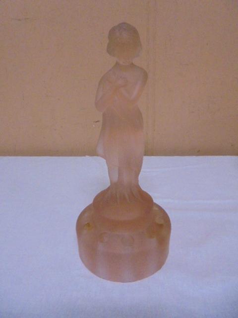 Vintage Pink Satin Glass Lady Pen Holder