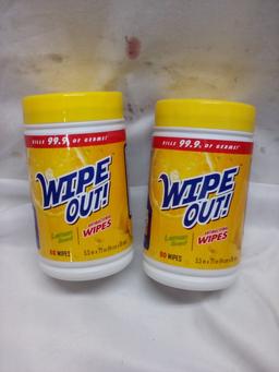 Wipe Out Lemon Scented Antibacterial Wipes. Qty 2- 80 Packs.