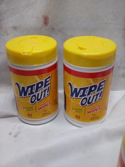 Wipe Out Lemon Scented Antibacterial Wipes. Qty 2- 80 Packs.