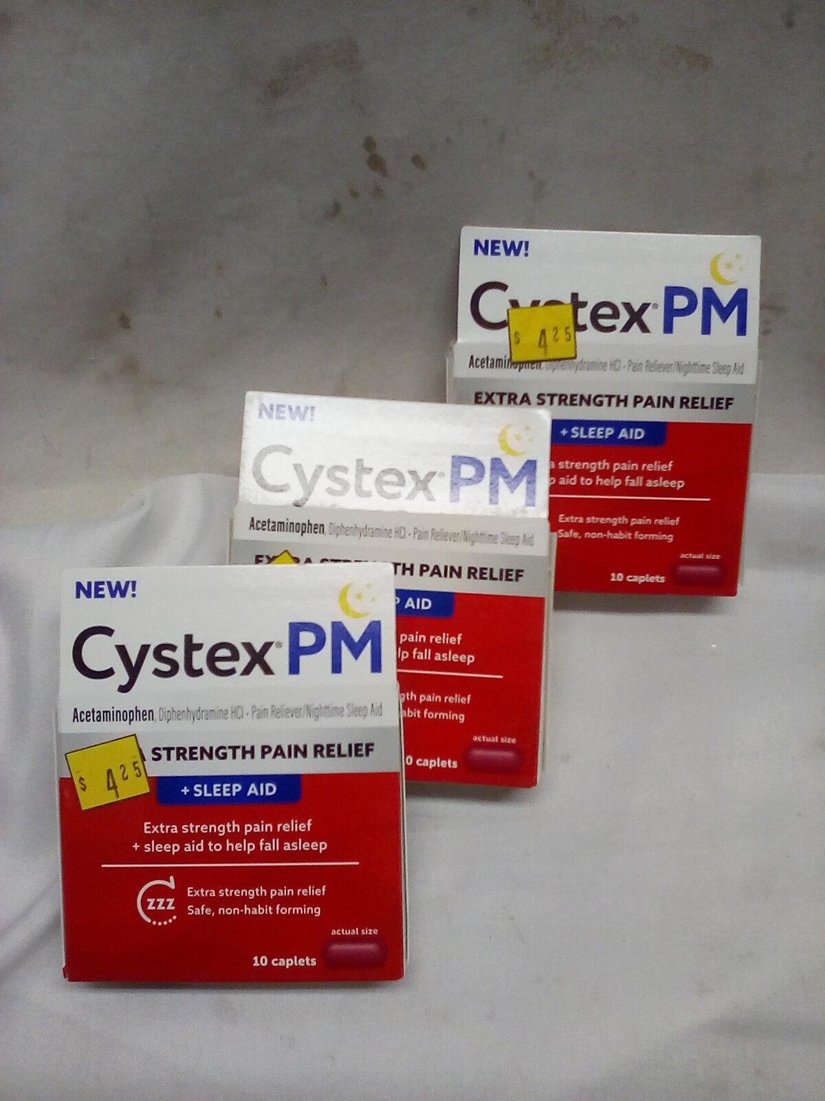 Cystex PM Extra Strength Pain Relief + Sleep Aid. Qty 3- 10 Packs.