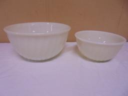 2pc Set of Vintage Fireking White Swirl Mixing Bowls