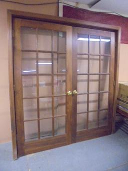 Set of 36" Wood & Glass French Doors w/ Casing