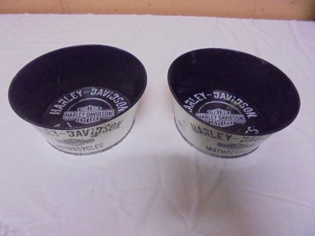 2 Round Metal Harley Davidson Ashtrays