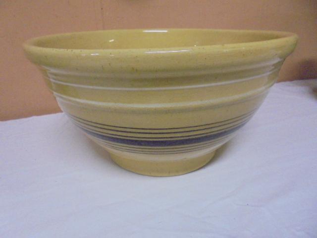 Vintage Large Yellow Ware Brown Band Mixing Bowl