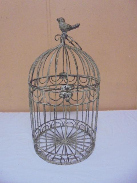 Metal Art Decorative Bird Cage w/ Bird on Top