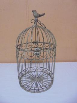 Metal Art Decorative Bird Cage w/ Bird on Top