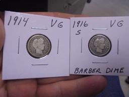 1914 & 1916 S Mint Silver Barber Dimes