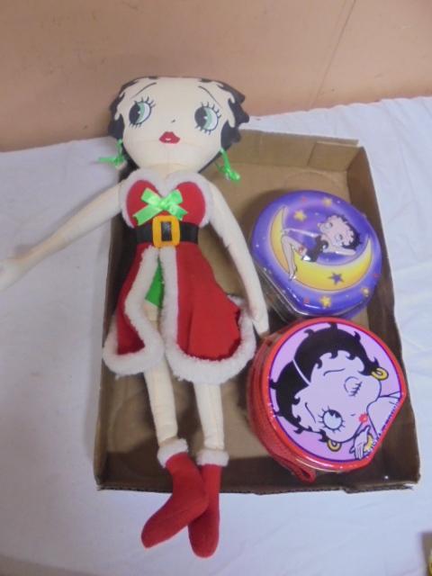 Vintage 15" Plush Betty Boop Doll & 2 Tins Factory Sealed w/ Candy