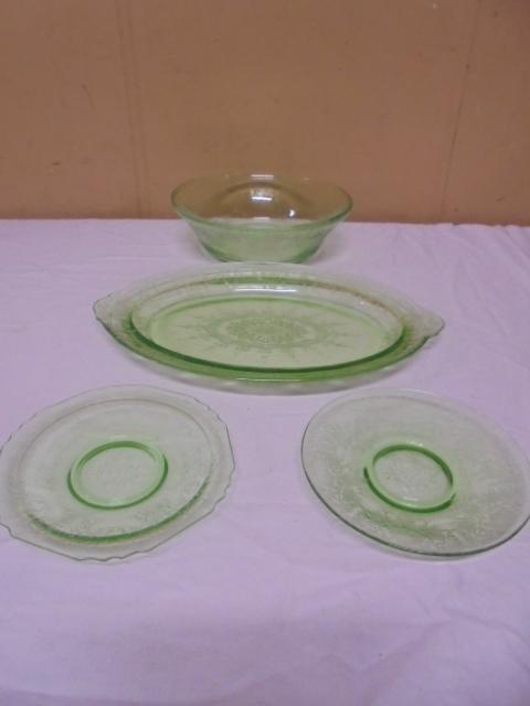 4pc Group of Assorted Green Depression Glass