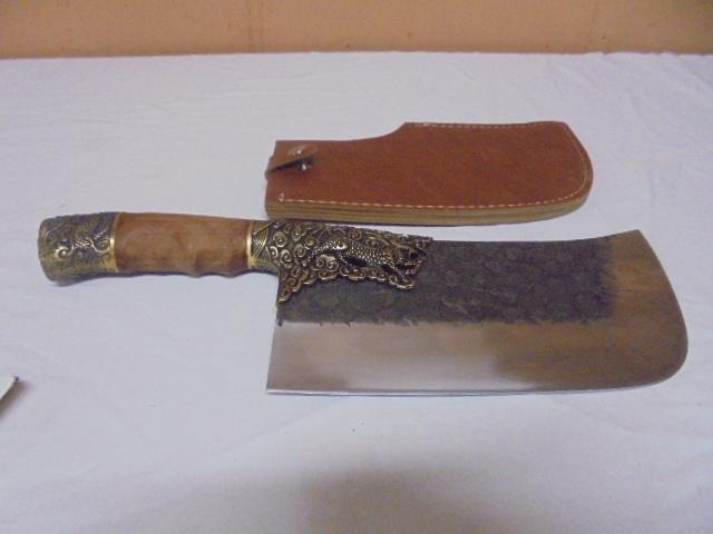 Dragon Handle Forged Butcher's Cleaver w/ Leather Sheafe