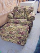 Large La-Z-Boy Floral Print Upholstered Chair w/ 2 Pillows & Ottoman