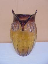 French Art Verre Artisanal Glass Owl Vase
