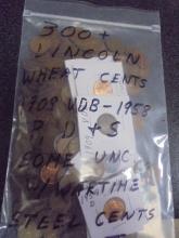 Group of 300+ Linocoln Wheat Cents
