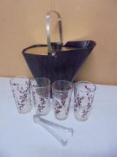 Vintage Insulated Coal Bucket Ice Bucket w/ 4 Glasses & Tongs