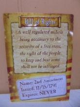 Bill of Rights 2nd Amendment Metal Sign