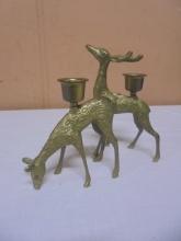Set of Vintage Solid Brass Deer Candle Holders