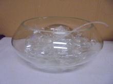 Beautiful Heavy Crystal Punchbowl w/ 12 Cups & Ladle