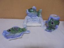 3pc Ceramic Fish Bathroom Set
