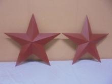 2 Matching Red Metal Art Stars