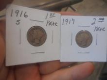 1916 S Mint & 1917 Silver Mercury Dimes