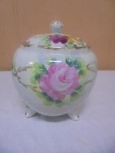 Beautiful 3 Footed Porcelain Covered Biscuit Jar
