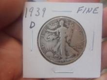 1939 D Mint Silver Waslking Liberty Half Dollar