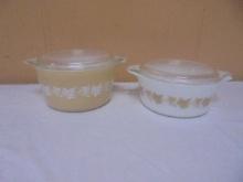 2 Pc. Vintage Pyrex Sandalwood Ivy Pattern Casserole Dishes W/Lids