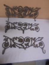 3pc Set of Ornate Cast Iron Wall Mount Décor w/ Hooks