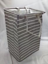 12”x16”x24” Grey and White Canvas Storage Basket